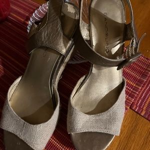 Gold and Woven Canvas Bandolino Heeled  Sandals